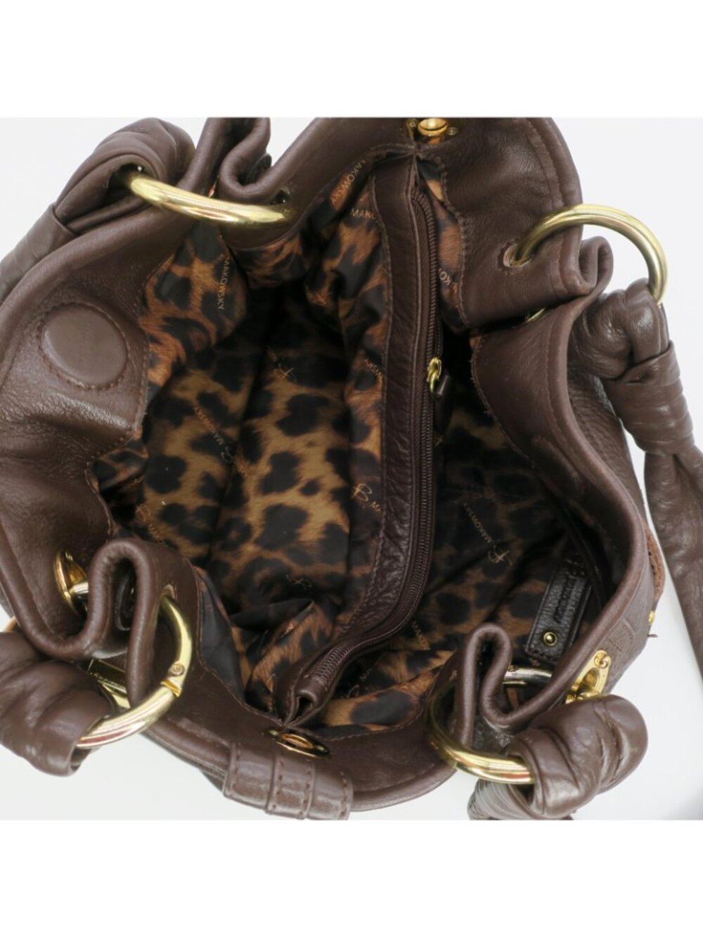 B Makowsky Brown Full Grain Pebbled Leather Purse Gold Hardware Shoulder Bag - Picture 4 of 6